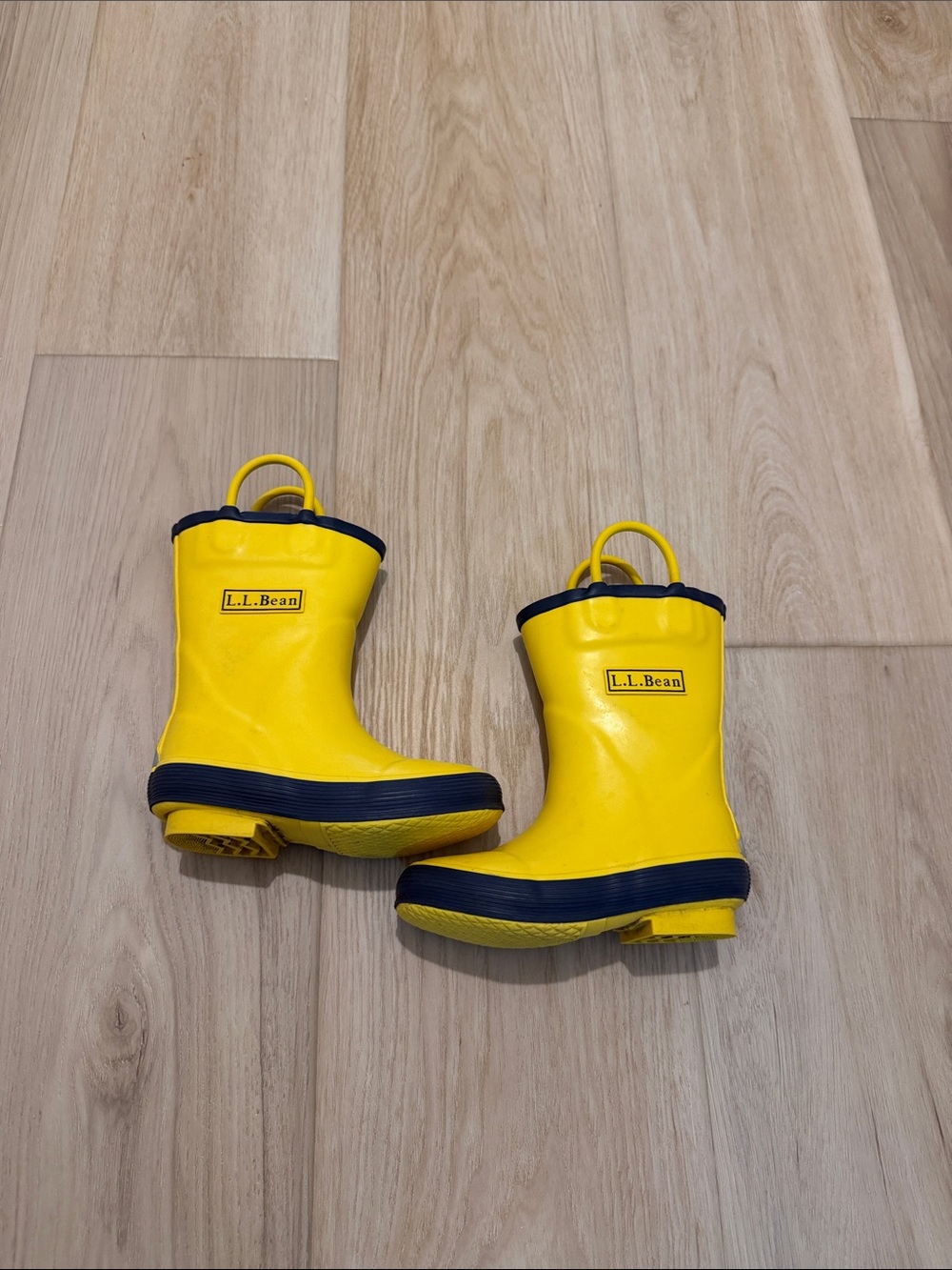 L.L. Bean Kids Yellow Rain Boots with Navy Trim